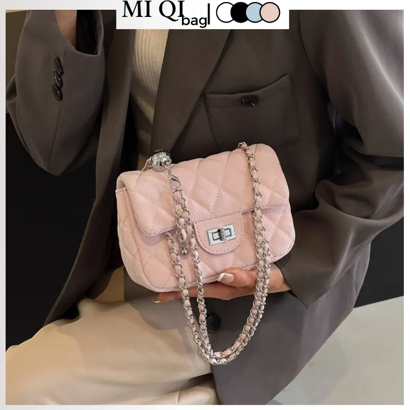 Túi Xách Nữ Đeo Chéo Đeo Vai Dây Xích Da Pu QC Sần Trần Ô Trám Đi Chơi Đi Dạo Phố Sang Chảnh MIQI BAG TX-135