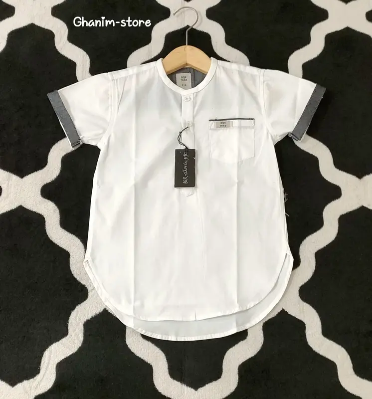 COD!! KOKO KURTA PAKISTAN ANAK LENGAN PENDEK POLOS Muslim Putih Katun 0