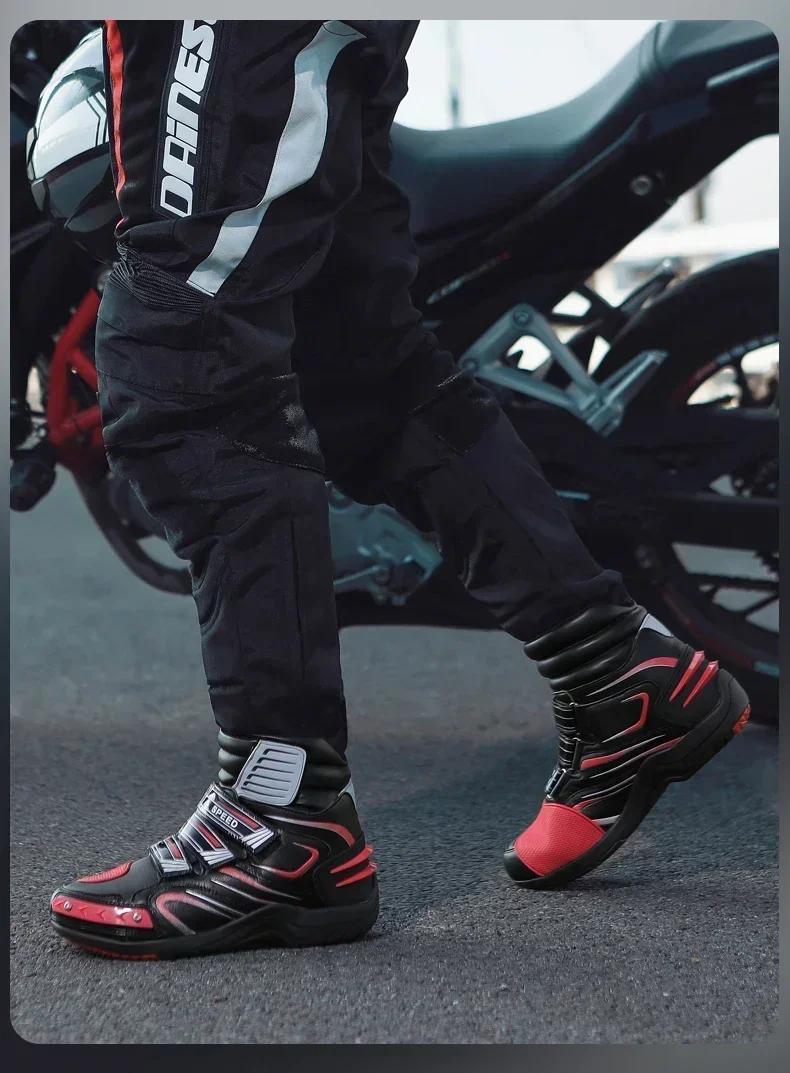 Product Introduction of 2025 Men Women Motorcycle Boots Microfiber Leather Motorbike Riding Anticollision Ankle Protective Shoes Moto Racing Short Boots 14