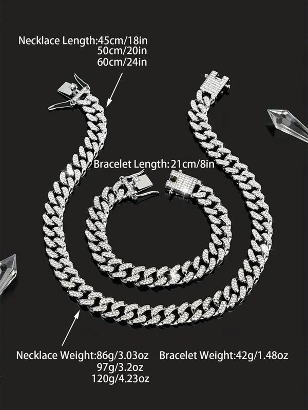 Sparkly Luxury Rhinestone Decor Chain Necklace, Summer Outfits 2024 Hip Hop Punk Style Cuban Chain Necklace, Matching Jewellery for Women for Parties & Gifts 1