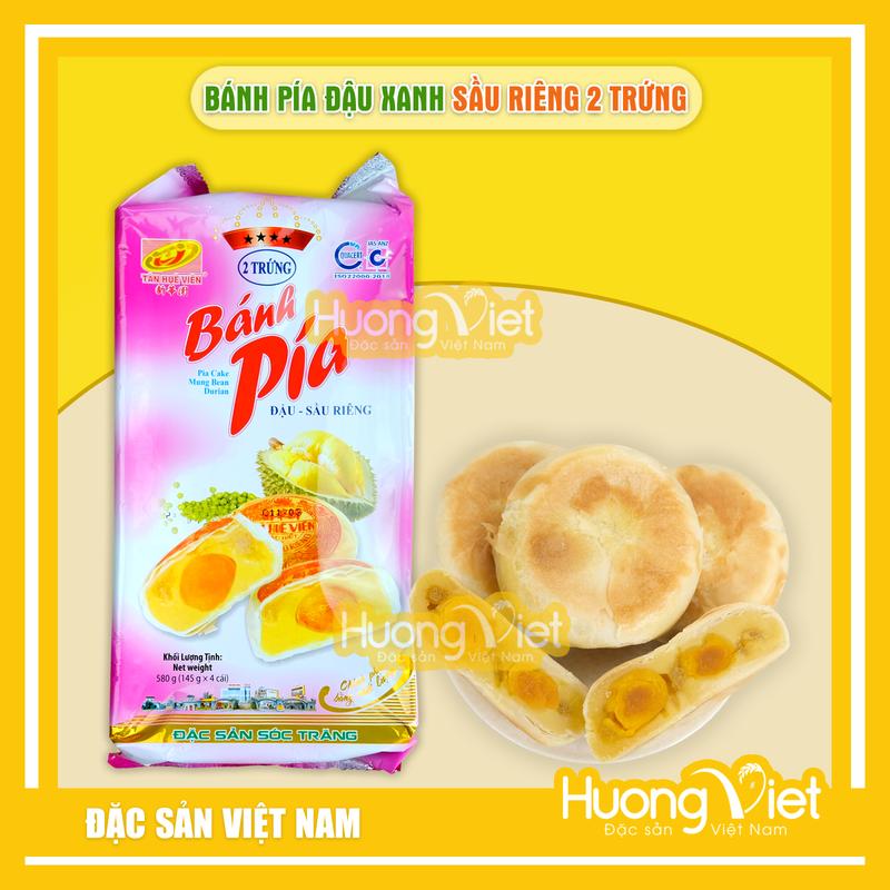 Bánh pía 2 trứng đậu xanh sầu riêng Tân Huê Viên 580gr, đặc sản Sóc Trăng