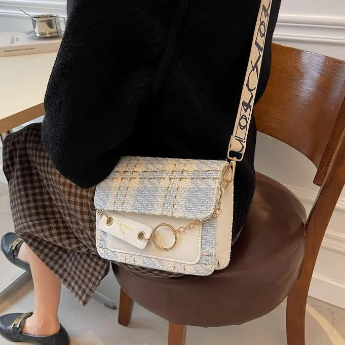 Túi xách nữ hàn quốc vải dạ phối da mã 444 Bag Đeo Vai 3