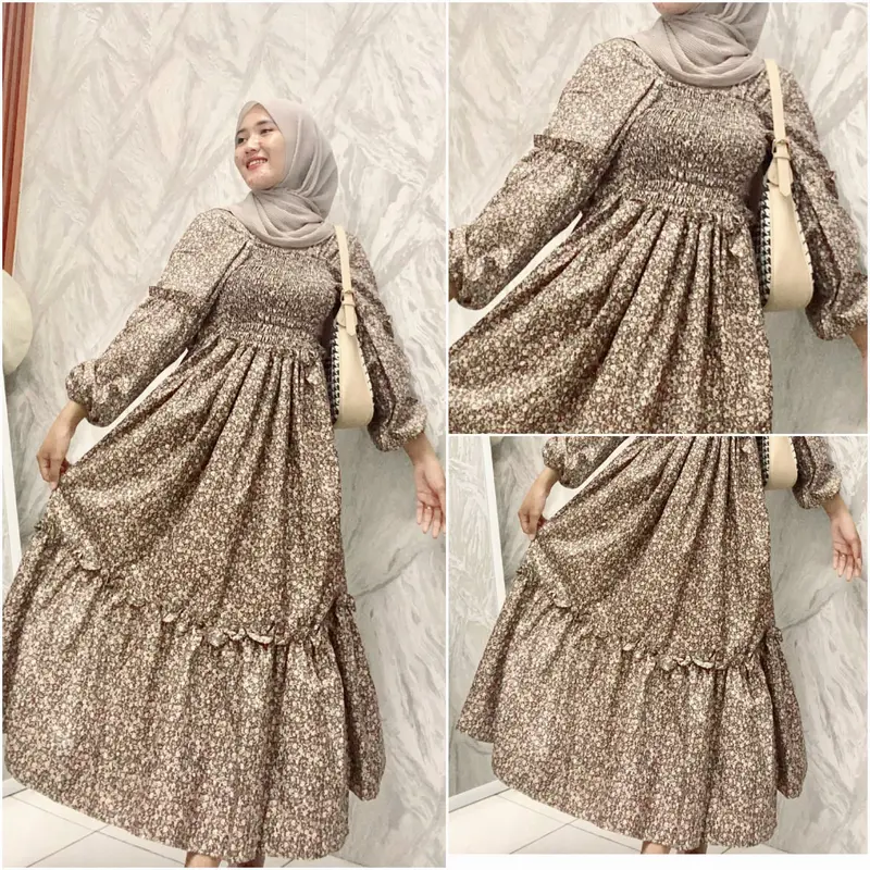 BEFA - Long Dress Andini Smock Sabrina Motif Kekinia Bahan Katun Mikro Casual Wanita Midi Panjang 4