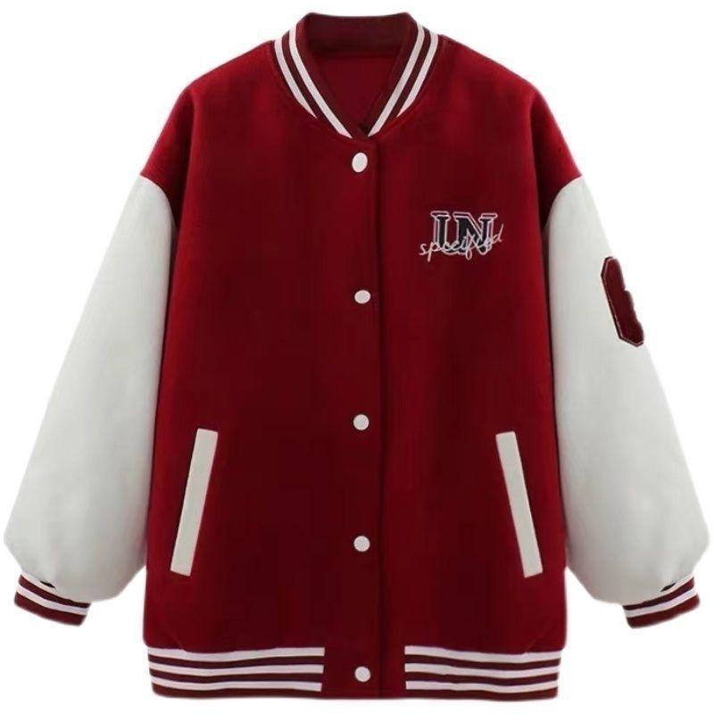 Product Introduction of 2022 Autumn and Winter New American Vintage Fleece-Lined Baseball Uniform Women's Printed Korean Style Loose-Fitting Student Coat Small Fashion Womenswear Jackets 11