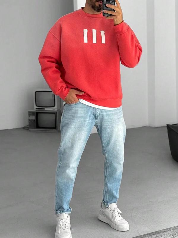 Men's Regular Fit Letter Print Drop Shoulder Sweatshirt, Casual Soft Comfy Long Sleeve Crew Neck Pullover for Spring & Fall, Fashion Men's Top for Daily Wear, Hoodie 1