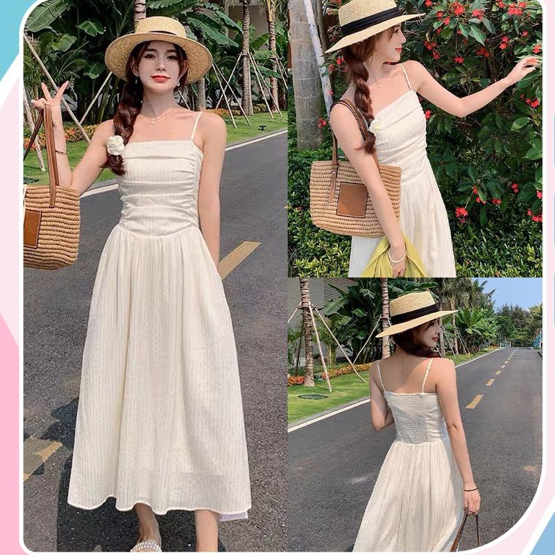 Váy 2 dây cúp ngực, xếp ly ngang, dáng dài phong cách Hàn Quốc