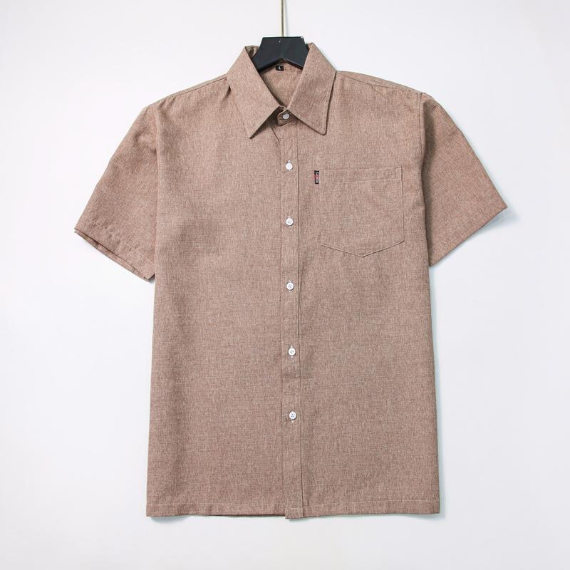 Áo Sơ Mi nam trung niên Ngắn tay form rộng Tomen chất liệu vải đũi cotton trơn có túi mềm mịn, mát, không nhăn. 3