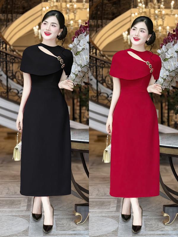 MIỄN SHIP BST MDU4643 Váy Mango Ý - Điểm Nhấn Cape Vai Lệch Cùng Gam Màu Đầy Quyền Lực Khuy Đỏ