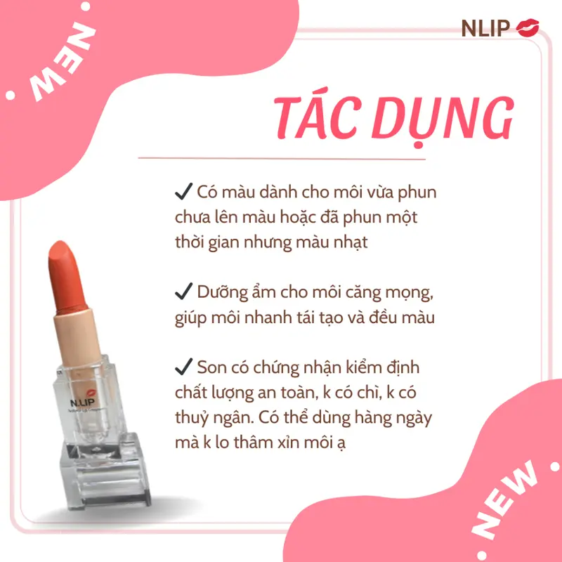 Son dưỡng NLip có màu cho môi sau phun xăm, kích màu môi, an toàn lành tính màu Đỏ cherry 4