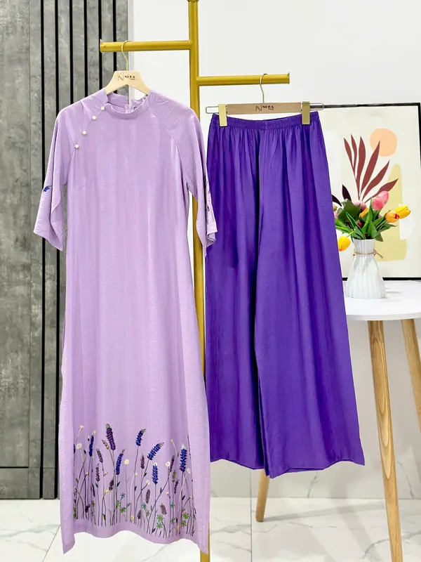 SET Áo dài cách tân Noka AD146, dáng suông che khuyết điểm, chất liệu đũi tơ hàn mát, mềm, nhẹ, size S-2XL - Women, Nữ 7