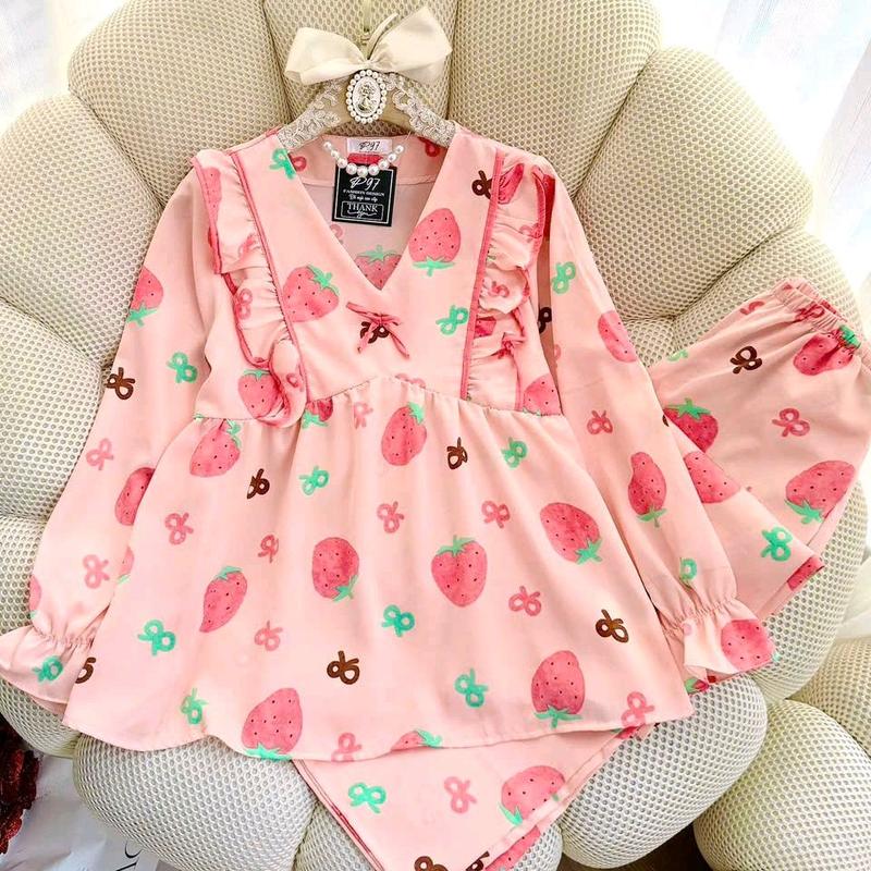 Đồ Bộ Mặc Nhà Dành Cho Nữ - Áo Babydoll Dài Quần Dài Có Túi,  Chất Vải Lụa Mango Mềm Mát Dễ Thương, Quần Có Túi Form Dưới 60kg Dài set ngủ tay phồng Nhung Tua Rua Dài Tay