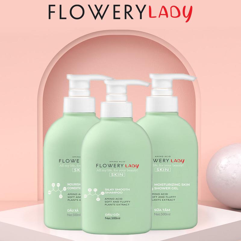  Combo sữa tắm dầu gội dầu xả muối biển Flowery LADY 500ml 