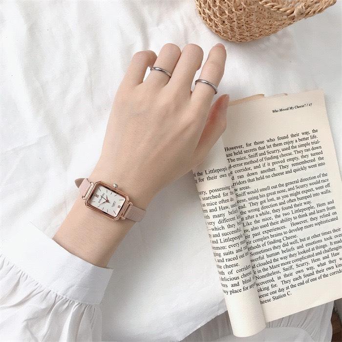 Đồng Hồ Nữ DOUKOU Mặt Vuông Đeo Tay Dây Da DKV Vuông Jamy Watch Women dongho day sangchanh đồng hồ