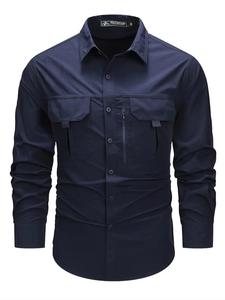 Camisa de hombre sólida con bolsillo y botón al frente, corte regular, manga larga y cuello para otoño e invierno, ropa masculina para trabajo al aire libre