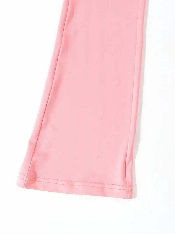 Girl's 3 Counts Solid High Waist Flare Leg Pants, Casual Comfy Bell Bottom Trousers for Daily Wear, Kids Bottoms for Summer 4