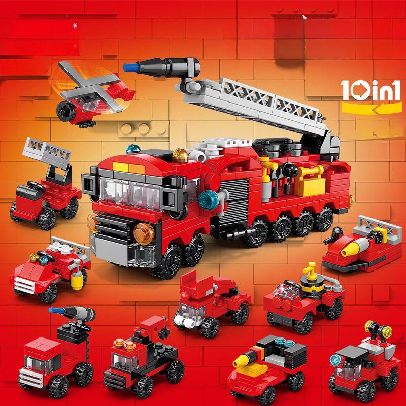 Xe Cứu hỏa Lắp Ráp Giáo Dục Trẻ Em, 10 Trong 1, Tương Thích Với Mô Hình Lego, Xe Cảnh Sát, Khối Xây Dựng Xe Tăng Bé Trai, Lắp Ráp Hạt Nhỏ Đồ Chơi Giáo Dục