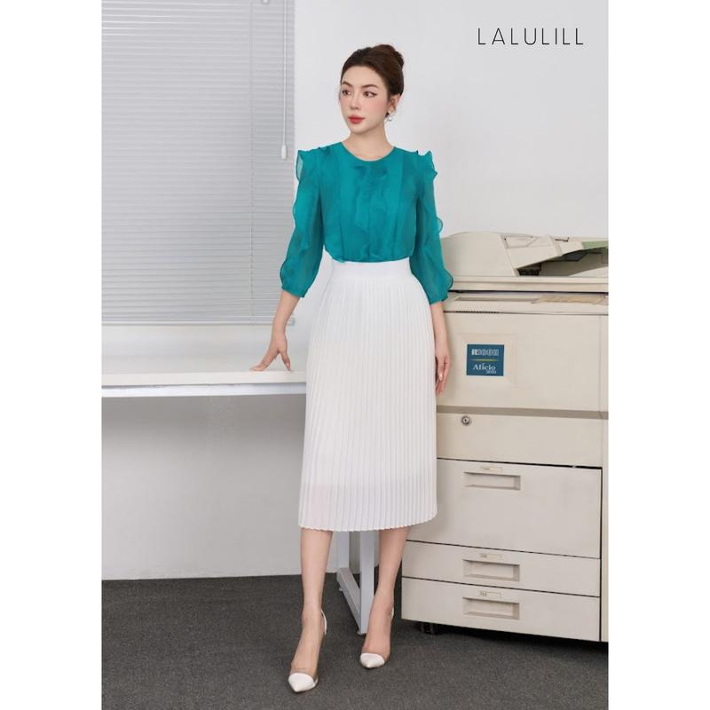 Product Introduction of LALULILL Chân váy hai lớp dập li lụa viscose - BC50 7