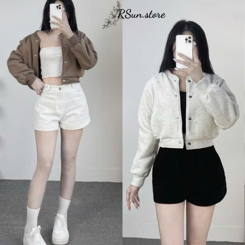  Áo khoác nỉ bông dài tay cúc bấm bigsize RSun Áo bomber dáng ngắn chất nỉ Hàn 341 