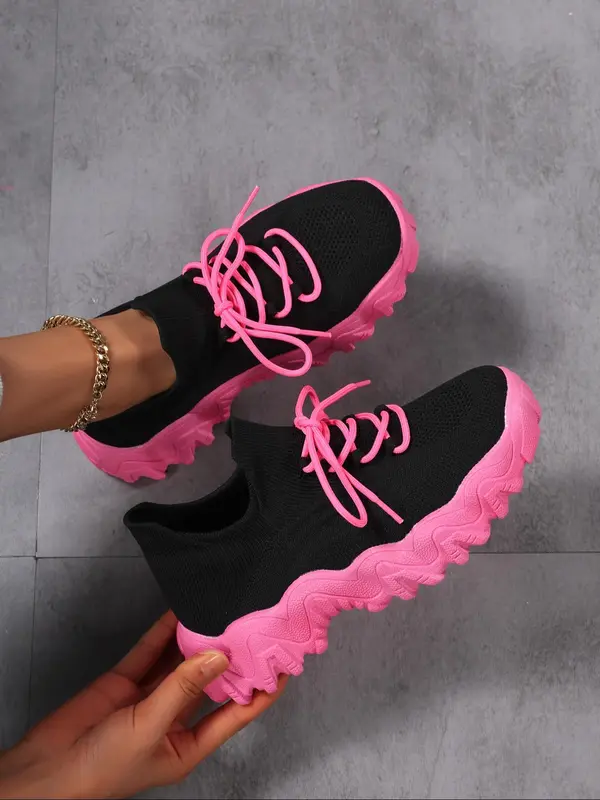 Women's Sporty Lace Up Running Shoes, Casual Comfortable Breathable Shoes for Daily Wear, Female All-match Round Toe Shoes for Daily Wear 5