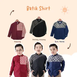 Yobebee Kemeja Batik Tangan Panjang Anak Laki-Laki Usia 2 4 6 8 10 12 Tahun Baju Atasan Kids Formal Cotton Kemeja Anak Cowok Kerah Chiangi Couple Kembaran Anak dan Ayah