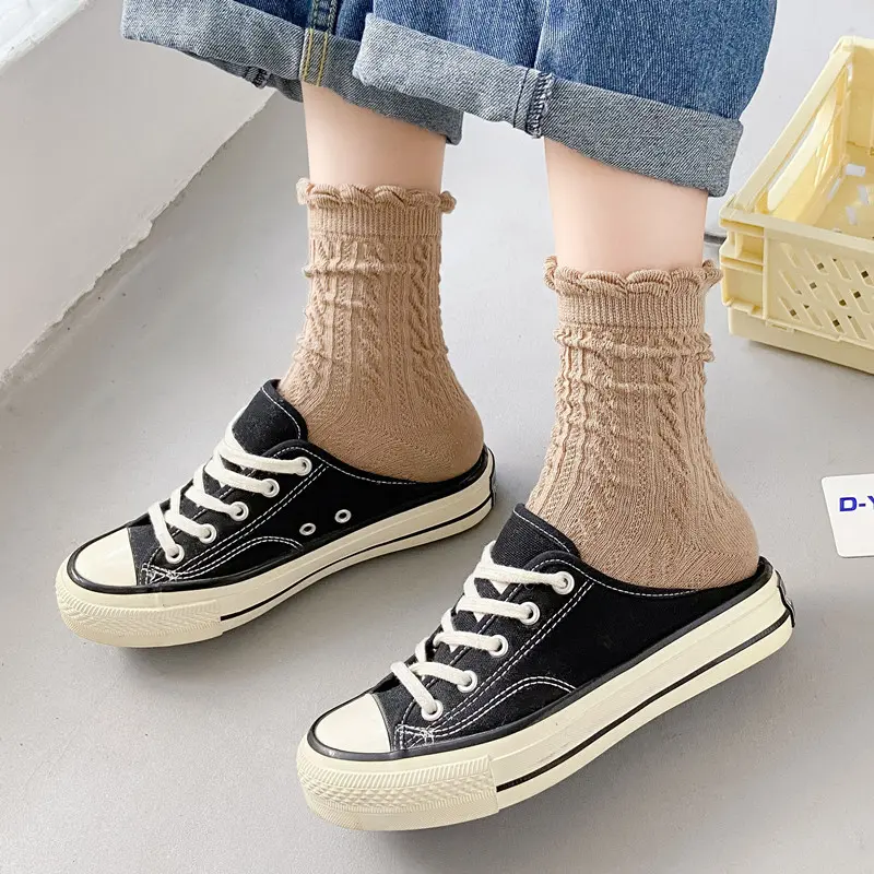 KAOS KAKI WANITA PENDEK ANKLE SOCKS RENDA POLOS REMAJA CEWEK IMPORT LEMBUT [ 965 962 ] 1