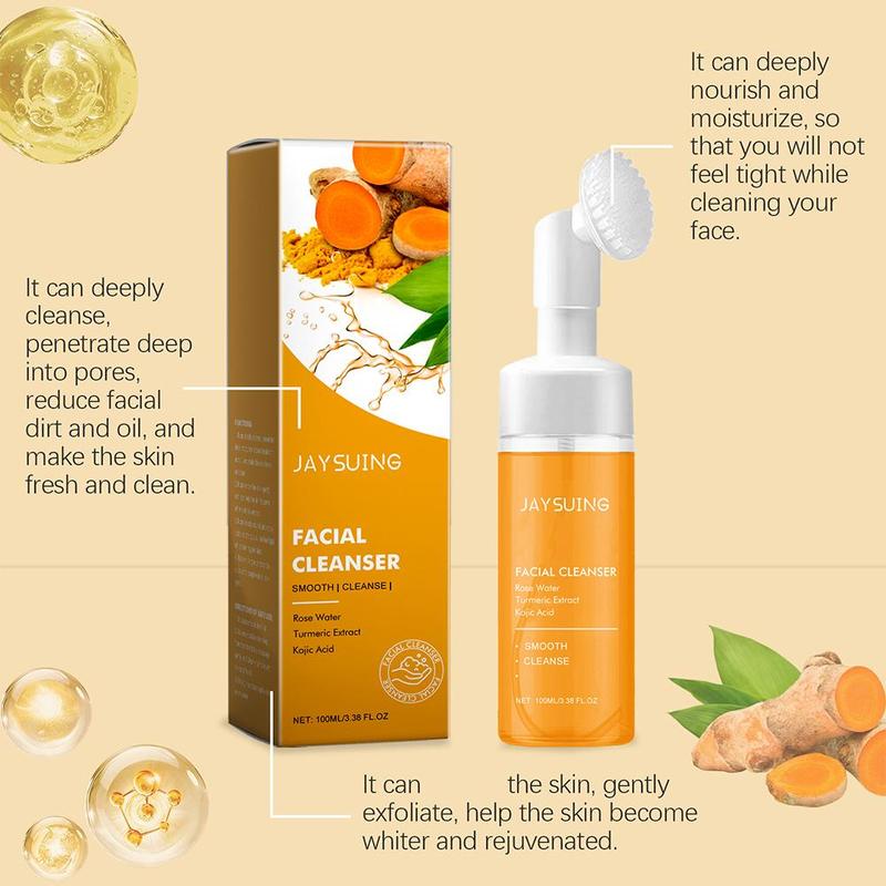 Product Introduction of Turmeric Cleansing Foam Kojic Acid Cleanser  Oil Control Blackhead Remover  Moisturizing Face Wash Mousse 20