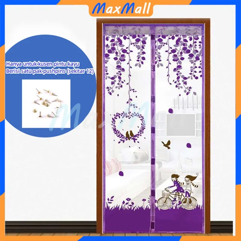 Tiral Magnet Anti Nyamuk Magnet Pinguin /Gorden Pintu Anti Nyamuk /Kassa Anti Nyamuk /Tirai Curtain Ungu Kayu