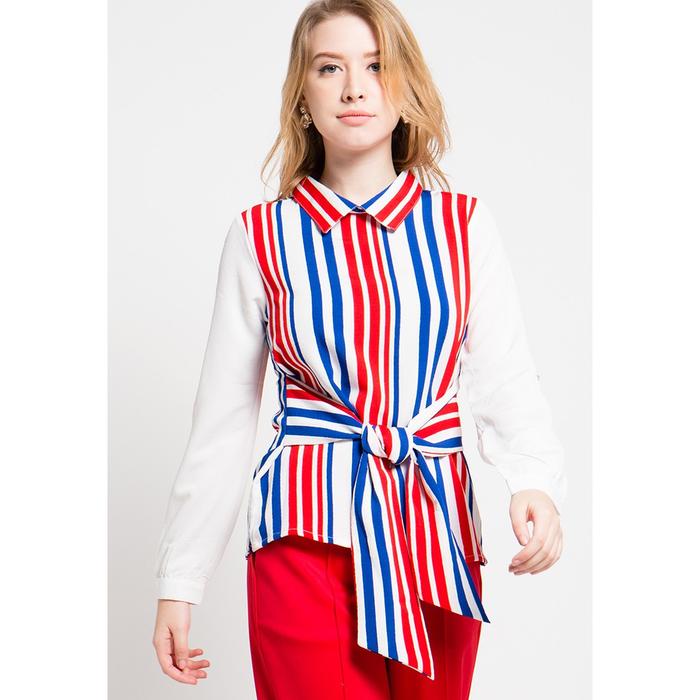 Gambar FAME - Blouse Wanita Lengan Panjang Motif Salur Merah/Biru - 9211458 - Putih, S dari FAME Official Kota Surabaya Tokopedia