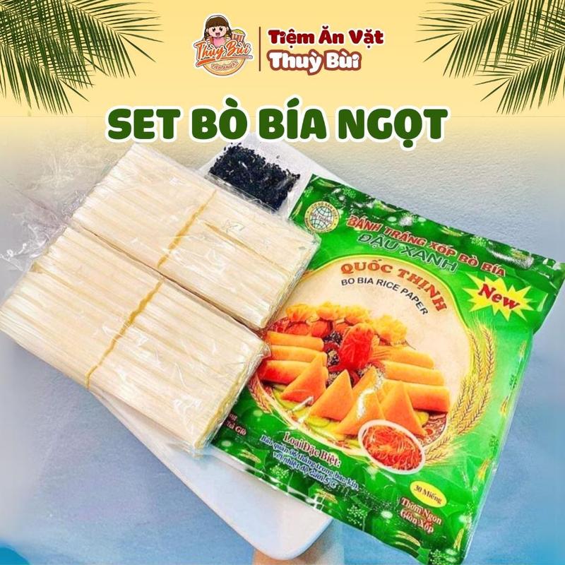 (~150 Cái) Set Bò Bía Ngọt đầy đủ lá cuốn + vừng đen + thanh kẹo, set đồ ăn vặt, đồ ăn vặt tuổi thơ