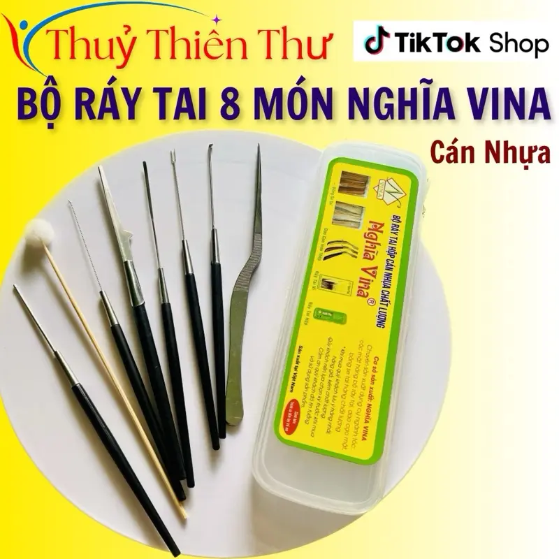 Bộ lấy ráy tai Nghĩa Vina 8 món cán nhựa - phù hợp cho cá nhân và gia đình. đồ lấy