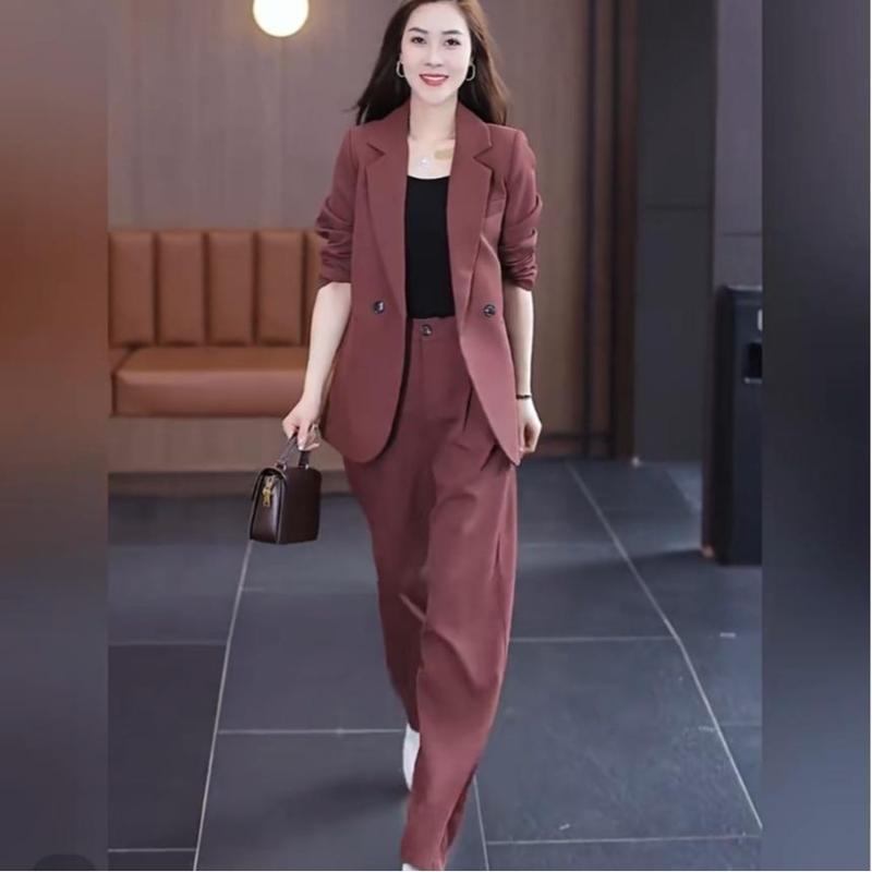 Bộ áo vét sét su hướng 2024-2025 Blazer, chất liệu vải goon Hàn Quốc, mặc 4 mùa, nữ áo women vo jacket top quần sơ mi kem nhung áo khoác áo khoác Voi