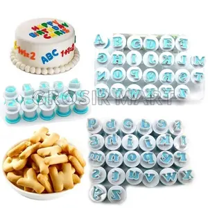 26pcs Cetakan Huruf Besar Kecil Angka Untuk Kue Keju Biskuit Kue Kering Fondant Cake Press Plunger Alat Baking Tools DIY Hias kue Cetakan Kue Tekan Plastik Food Grade Kitchenware