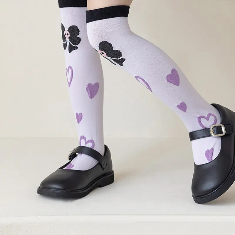 Vớ Cotton Nguyên Chất, Thiết Kế Anime Kuromi Kawaii, Dành Cho Trẻ Em, Vớ Dài Trung Bình Cô Gái Hoạt Hình Dễ Thương, Vớ Bắp Chân Lưới Hình Thoi 8