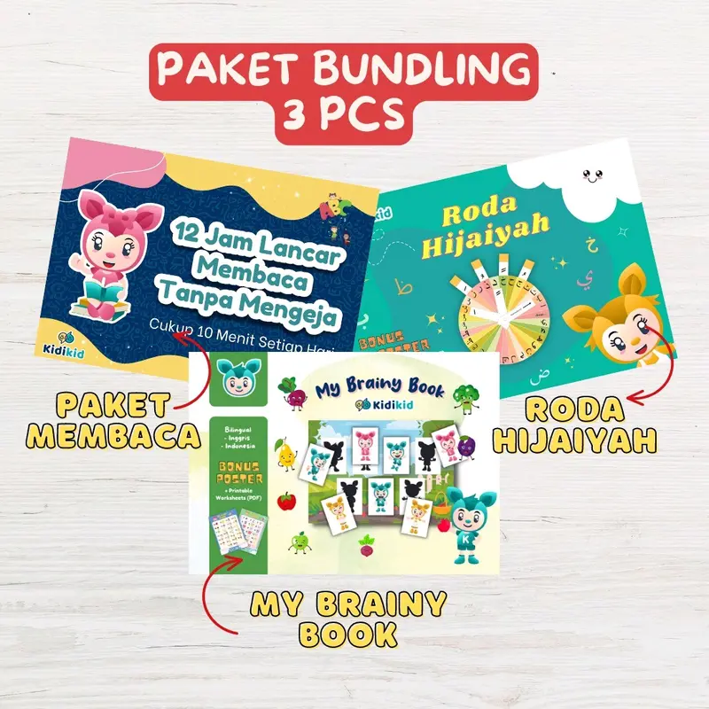 (BUNDLING 3 PCS READY STOCK) PAKET 12 JAM LANCAR MEMBACA RODA HIJAIYAH MY BRAINY BOOK 0
