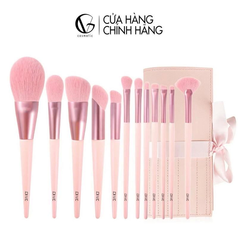 Bộ cọ trang điểm cá nhân GUVIET  gồm 12 cọ màu hồng tím kèm theo túi đựng hoặc ống cắm ( mẫu mới)