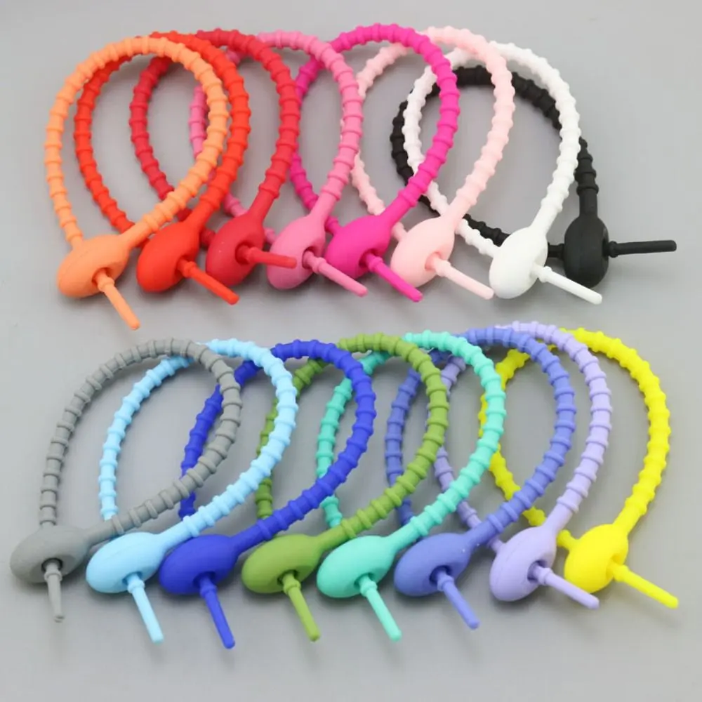 3 PCS Interesting Candy Colors Silicone Tie Tadpole Shape Reusable Live Buckle Cable Ties Silicone Material Key Lanyard Bag Accessories Lanyard
