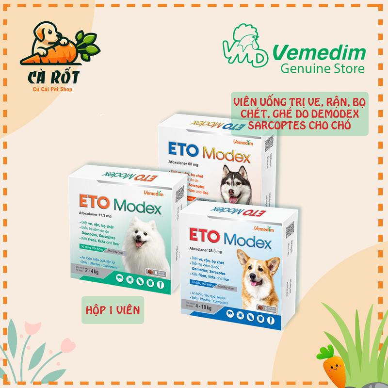 Hộp 1 viên nhai ETO Modex cho chó, phòng & trị ve, rận, bọ chét, ghẻ Demodex và Sarcoptes