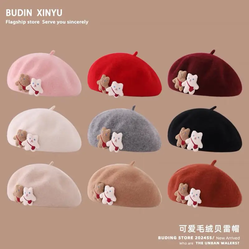 Mũ Nồi Trẻ Em, Mũ Bé Gái, Phong Cách Phương Tây Mùa Thu Và Mùa Đông, Nắp Ca-Pô Nhồi Bông Cho Bé Gái, Có Cỡ [Còn Hàng]