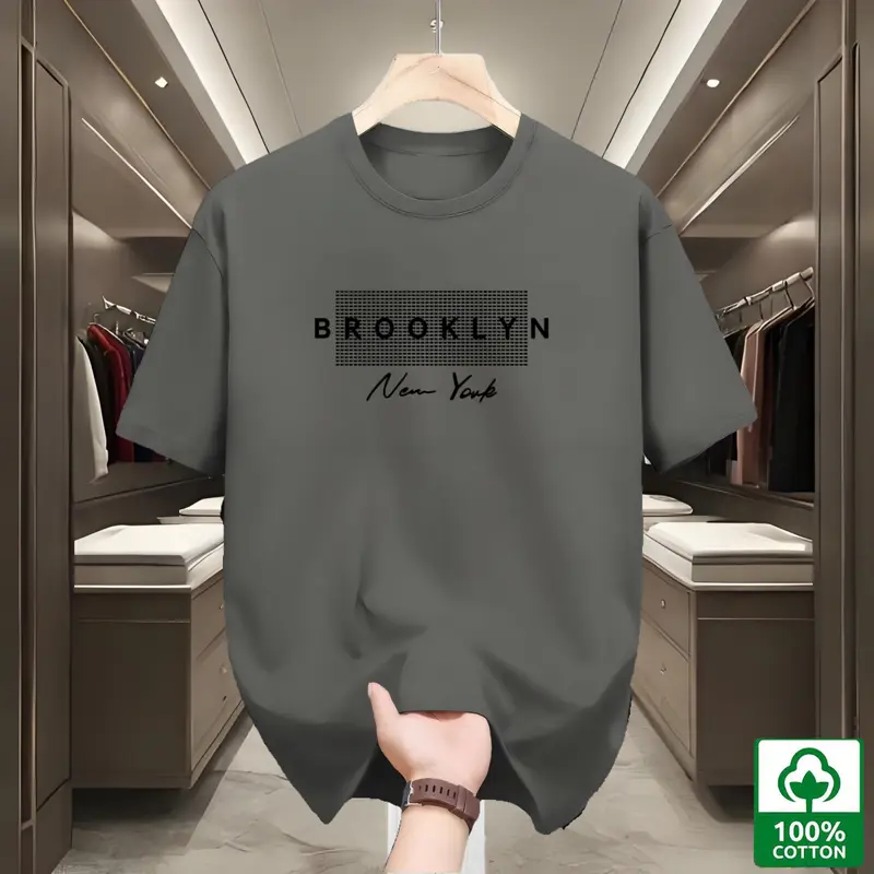 Áo Thun Cổ Tròn Thời Trang Nam, 100% Cotton, ngắn Tay Thoải Mái Và Thoáng Khí, Phong Cách Dễ Phối Đồ Thường Ngày Thích Hợp Cho Mùa Hè, Cỡ M-XL, Ngoại Cỡ, Có Màu Xanh Lá Cây, Hồng, Tím Và Trắng, In " NewYork " 0