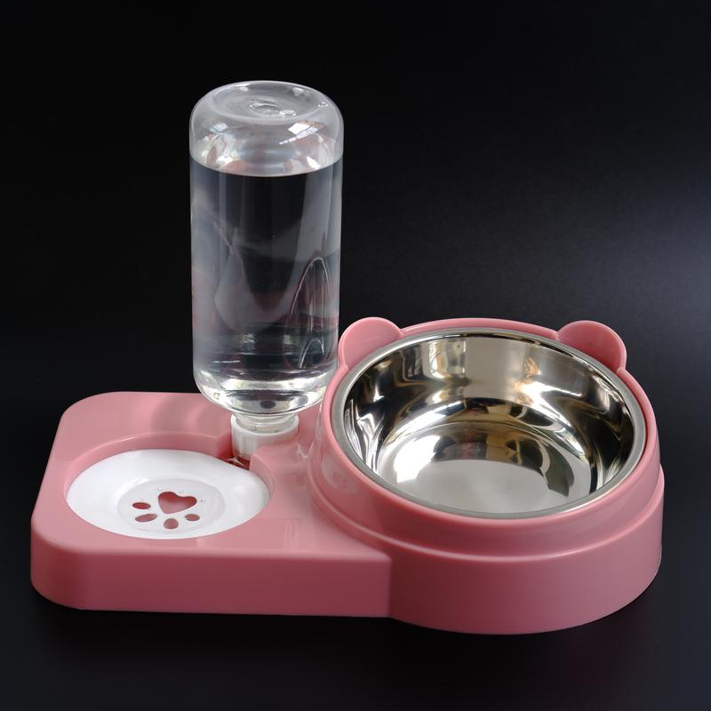 Bát ăn cho chó mèo thú cưng hai ngăn đôi có bát inox khay bình nước tự động 500ml PANDA