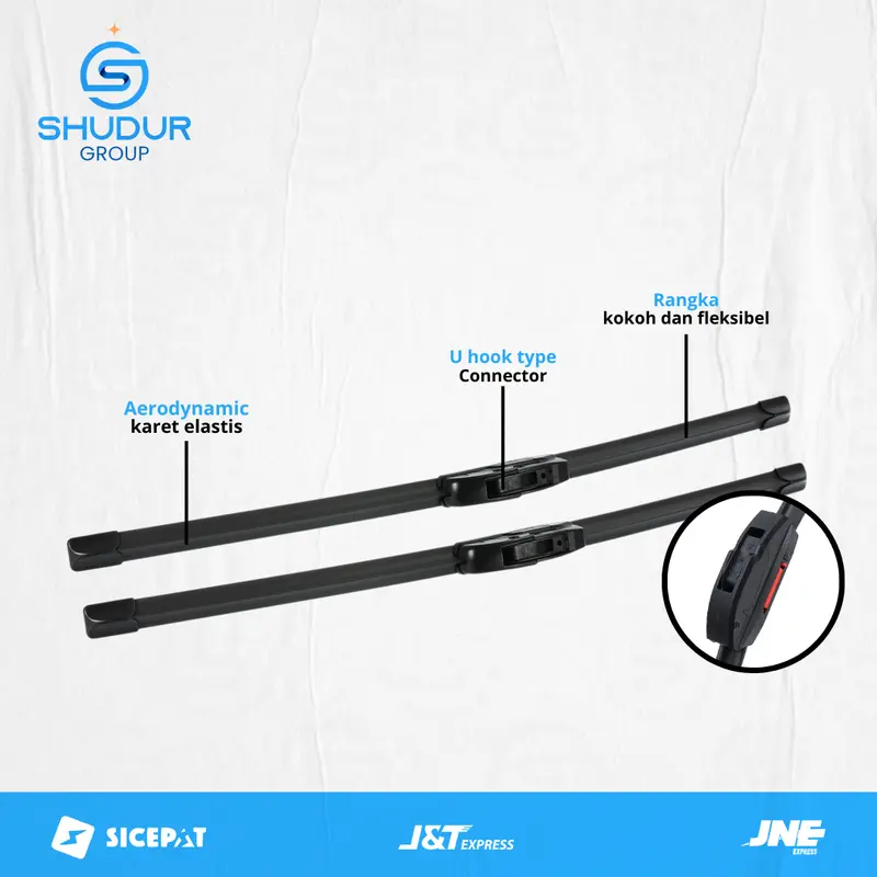 Shudur Group Wiper Frameless Mobil Tanpa Rangka Besi Sepasang Kiri dan Kanan Universal Berkualitas Cocok Untuk Semua Mobil Windshield Blade Karet Kaca Kendaraan 3