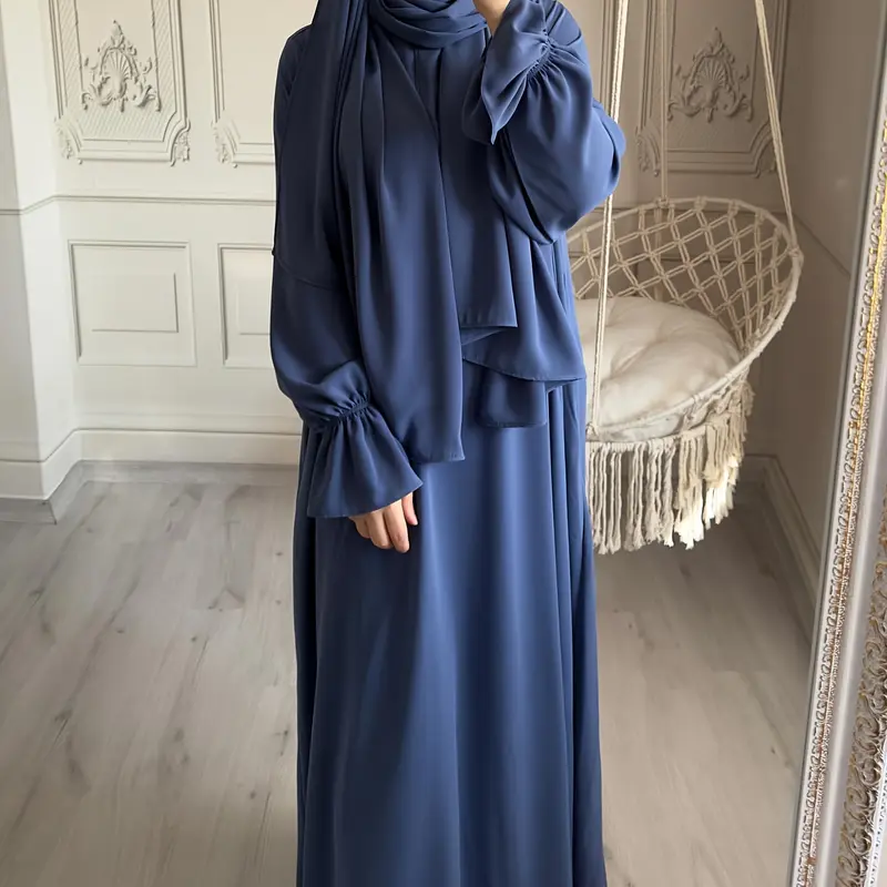 Khăn Trùm Đầu, Thiết Kế Tích Hợp Tay Áo Hoa, Vải Nida, Dáng Rộng Vừa Vặn, Abaya Thoải Mái, Quần Áo Cầu Nguyện Hàng Ngày Cho Phụ Nữ, Thích Hợp Cho Mùa Xuân, Mùa Hè Và Mùa Thu, Áo Choàng Hồi Giáo, Váy Hồi Giáo, 1 Mảnh 4