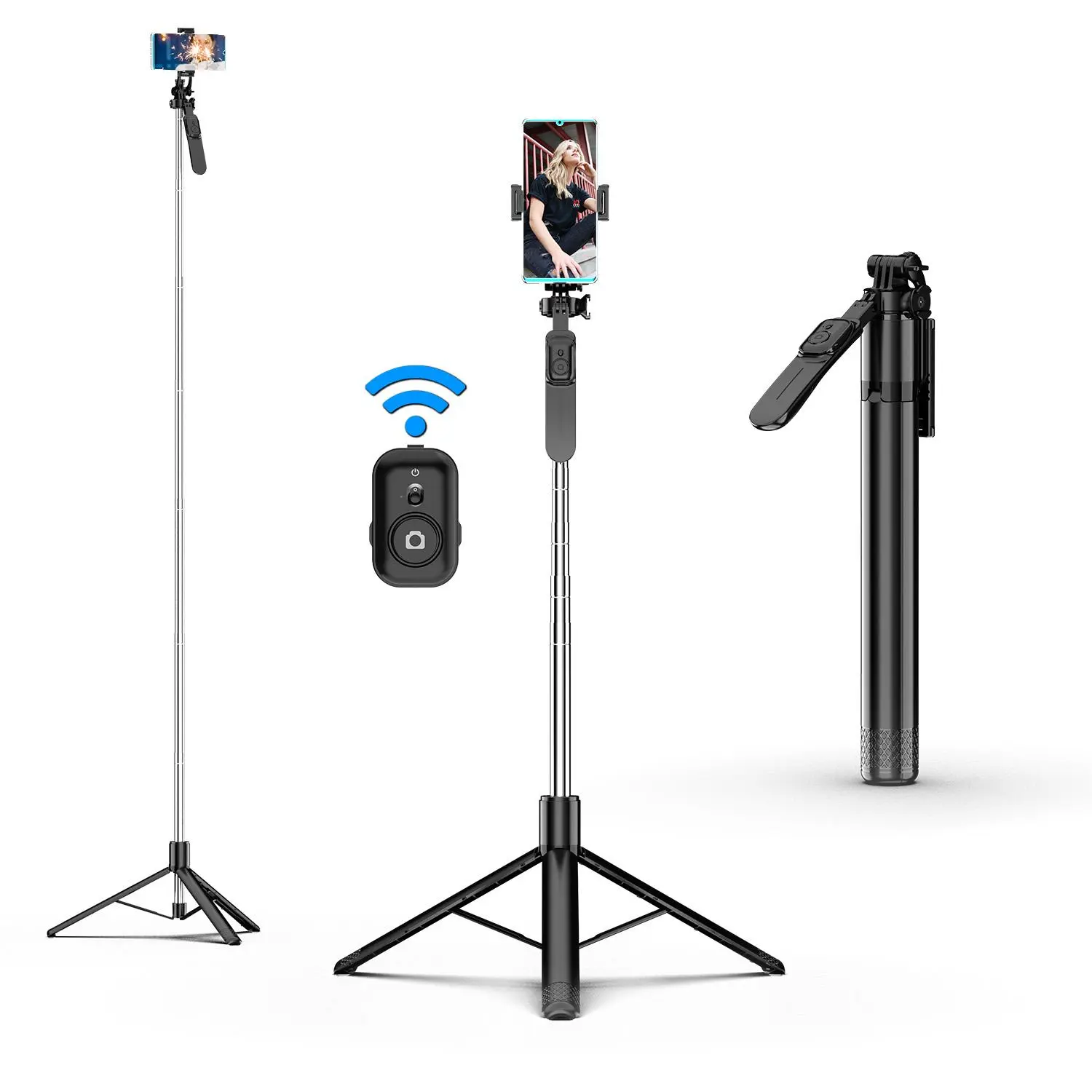 79 Inch Phone Tripod, Multifunctional Selfie Stick Tripod & Camera Stand, Extendable Cell Phone Tripod Stand with Wireless Remote, 360° Rotation Phone Tripod for Video Recording/Selfie/Photo/Live Stream/Vlogging
