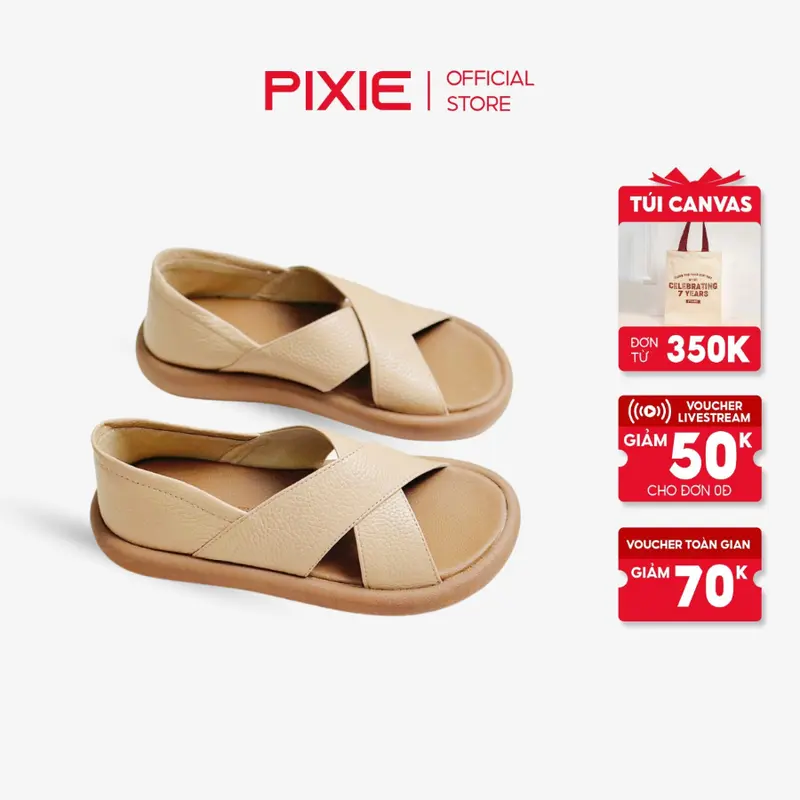 [FORM RỘNG LÙI 1 SIZE] Giày Sandal 3cm Hở Mũi Quai Chéo Chất Liệu Da Bò Thật H312 Pixie 2