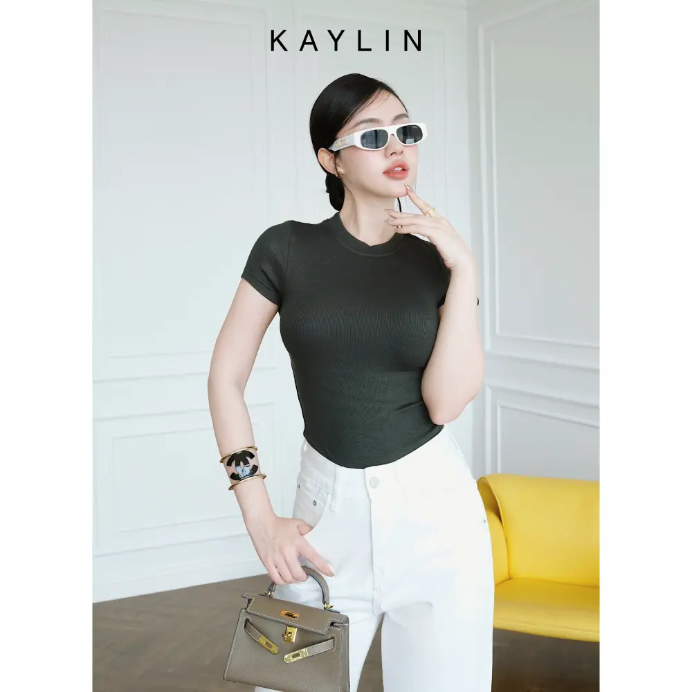 Áo thun nữ Basic chất gân form ôm body Cổ Tròn phong cách mát mẻ KAYLIN - N2116 Women Top | BigBuy360 - bigbuy360.vn