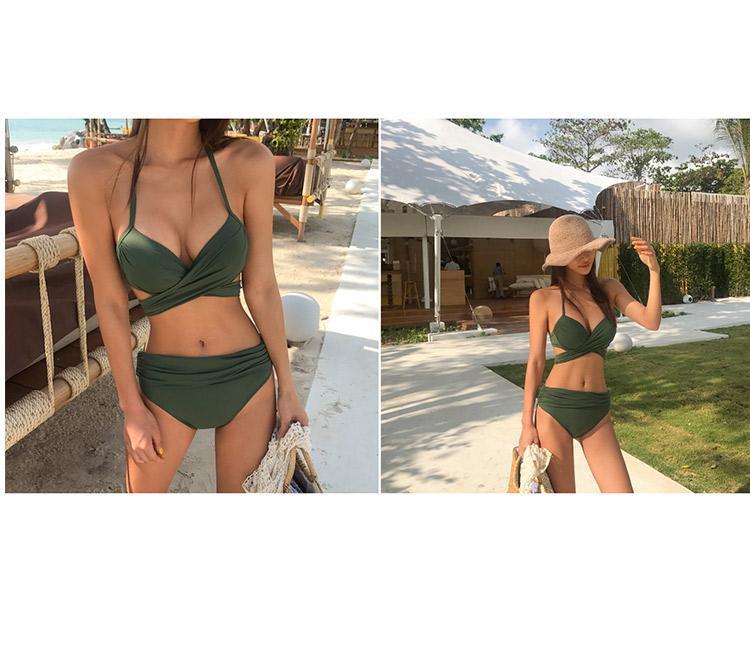 Product Introduction of [two piece triangle]Bikini Sexy Three-Point Army Green Steel Bracket Push up Cup Sexy Push-up Personality Bandage Split Swimsuit Women's Two-Piece Triangle 12