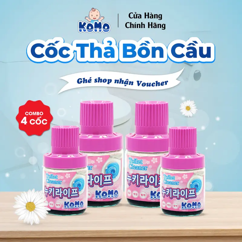 Combo 04 Cốc Thả Bồn Cầu KoMo Sáp Tan Chậm 2400 Lượt Xả Hương Hoa Oải Hương Diệt Khuẩn Làm Sạch KoMo Toilet Cleaner 0