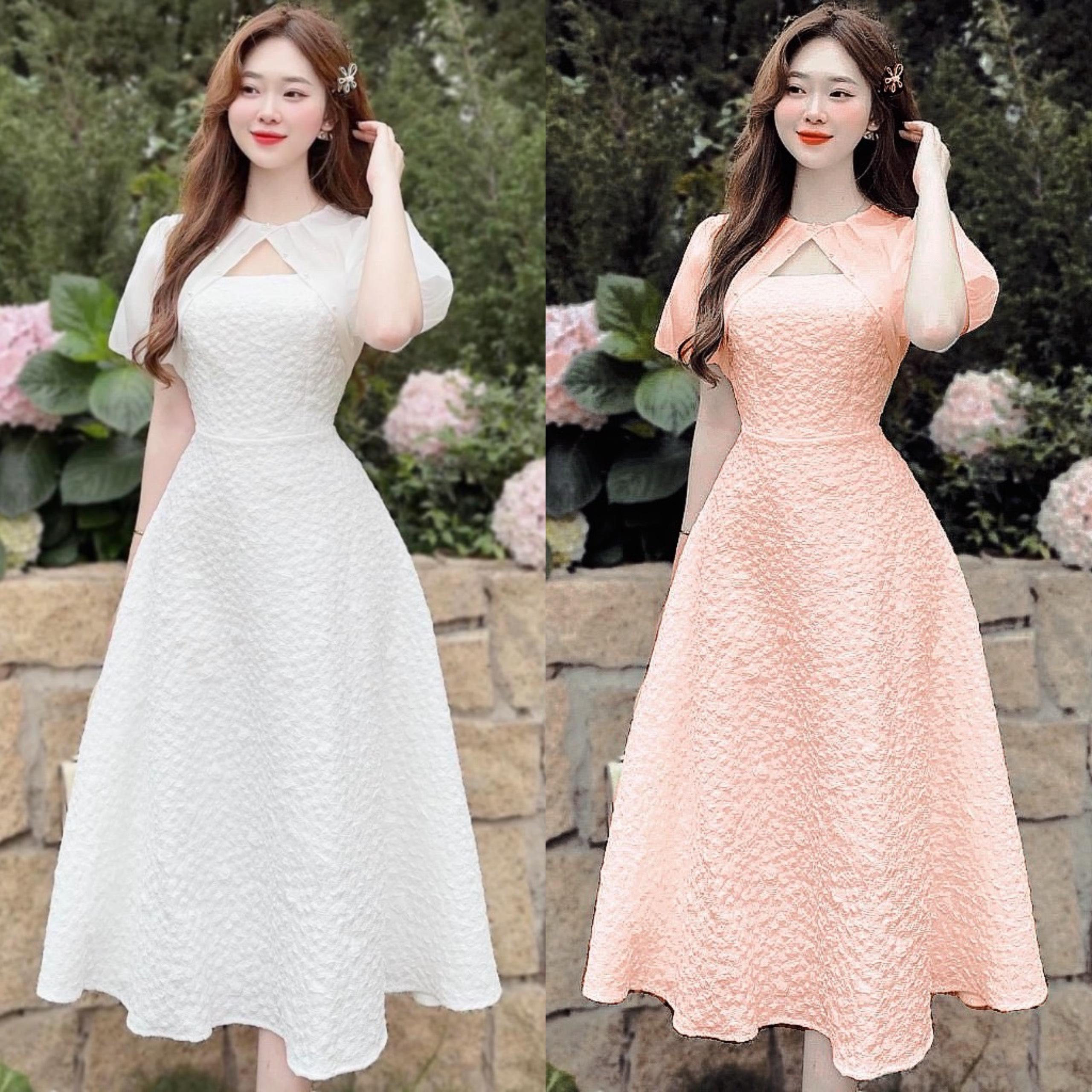 Váy Thời Trang Nữ Dự Tiệc Vải Xốp Hoa Thanh Lịch Bigsize Nữ 40-95Kg Women Cotton Dress Trắng - A.1317