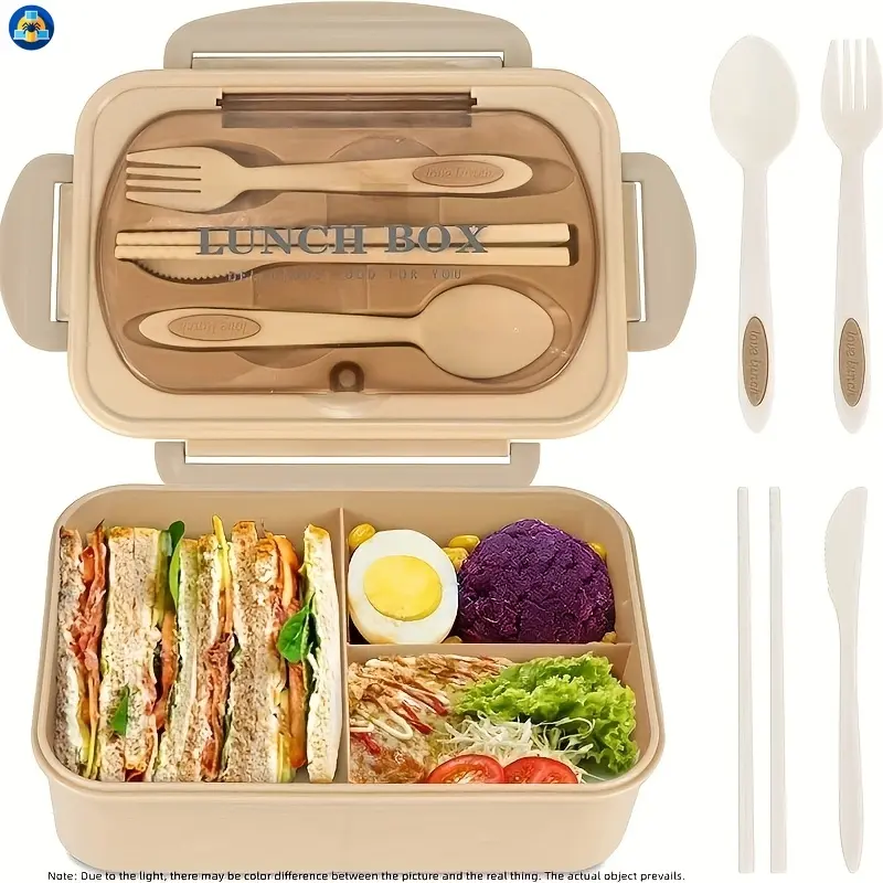 C&S     Large Capacity 1200ml/40.58oz Lunch Box Set - Made of Plastic, Microwave Safe and Leak-Proof Food Container. Comes with a Knife, Fork, Chopsticks and Spoon, Ideal for Office Workers, Students and Portable Meals