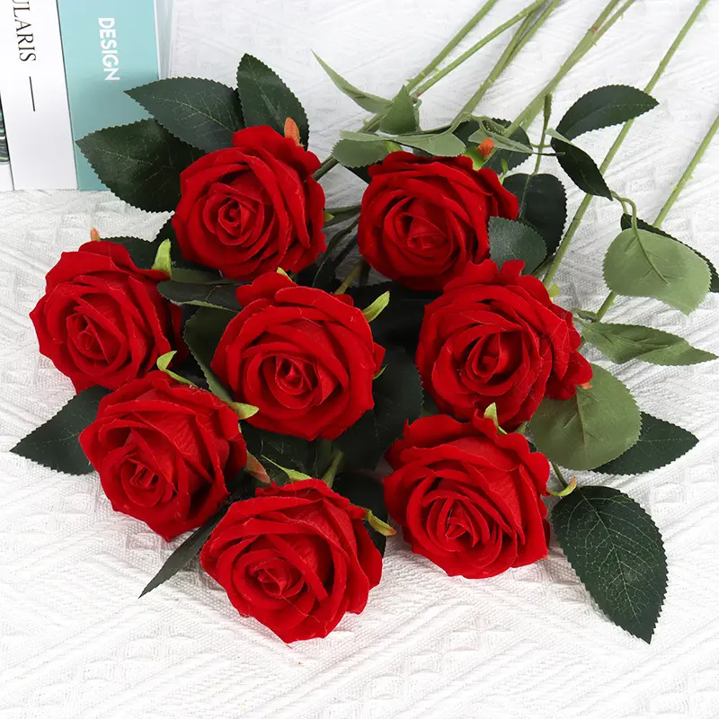 Artificial Velvet Rose With Pearl, Home And Hotel Wedding Valentine'S Day Rose Wall Decoration, Silk Flower Fake Flowers